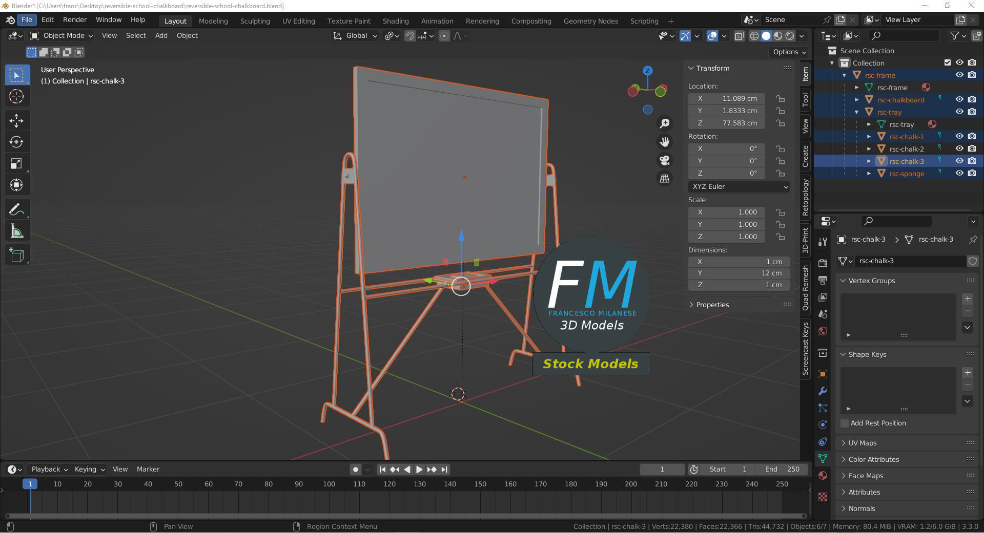 Reversible school chalkboard 3D model_9