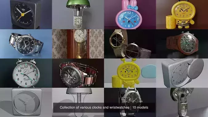 Collection of various clocks and wristwatches 