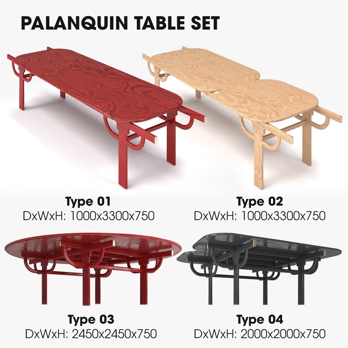 PALANQUIN TABLE SET Low-poly 3D model_1