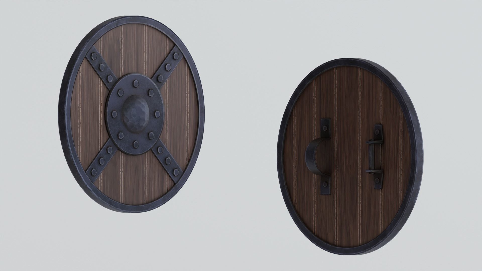 Medieval round wooden shield Low-poly 3D model_3