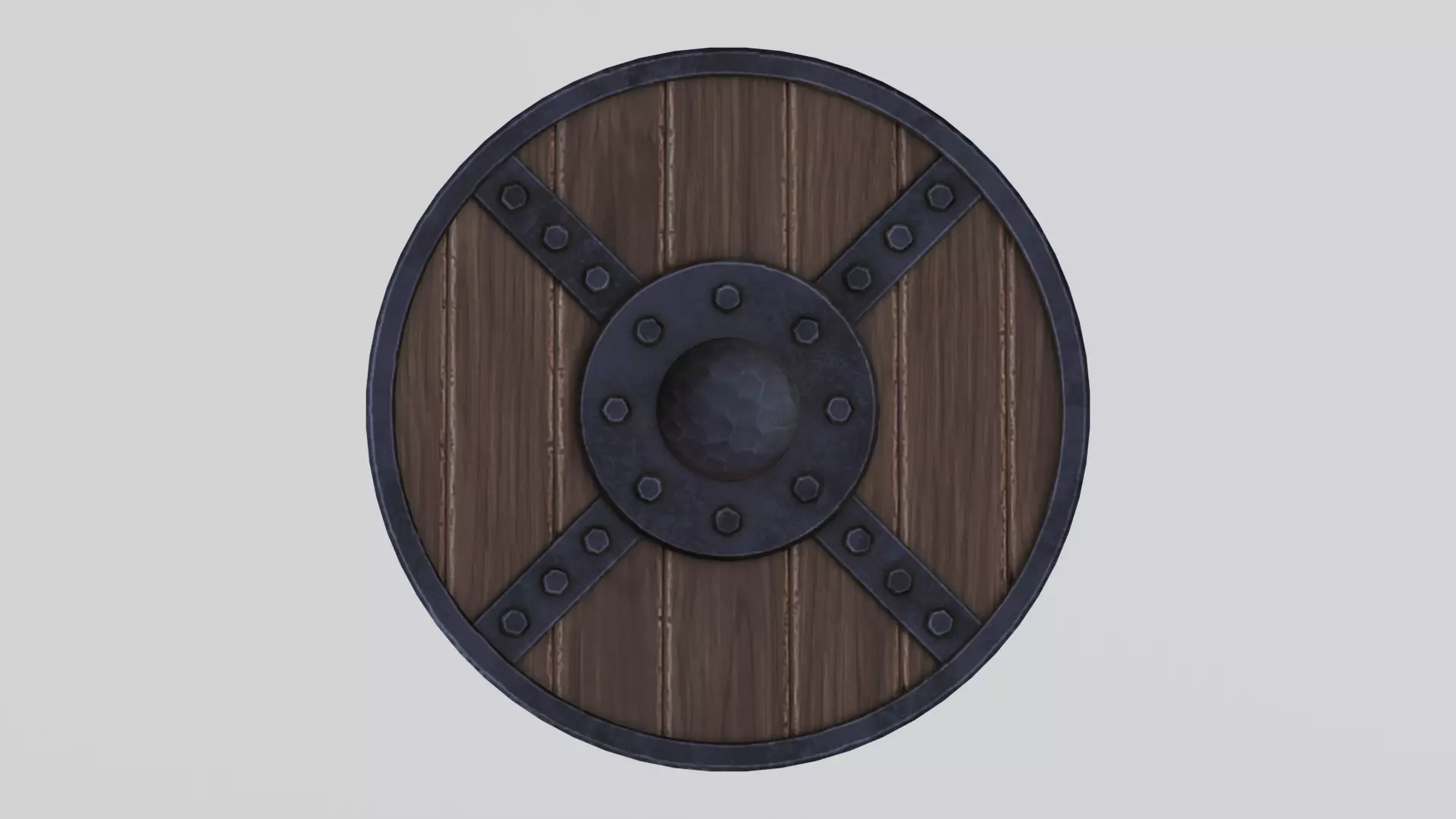 Medieval round wooden shield Low-poly 3D model_0