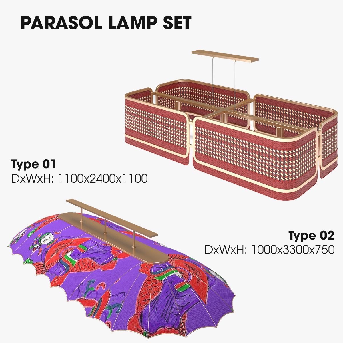 PARASOL LAMP SET 3D Model Collection_1