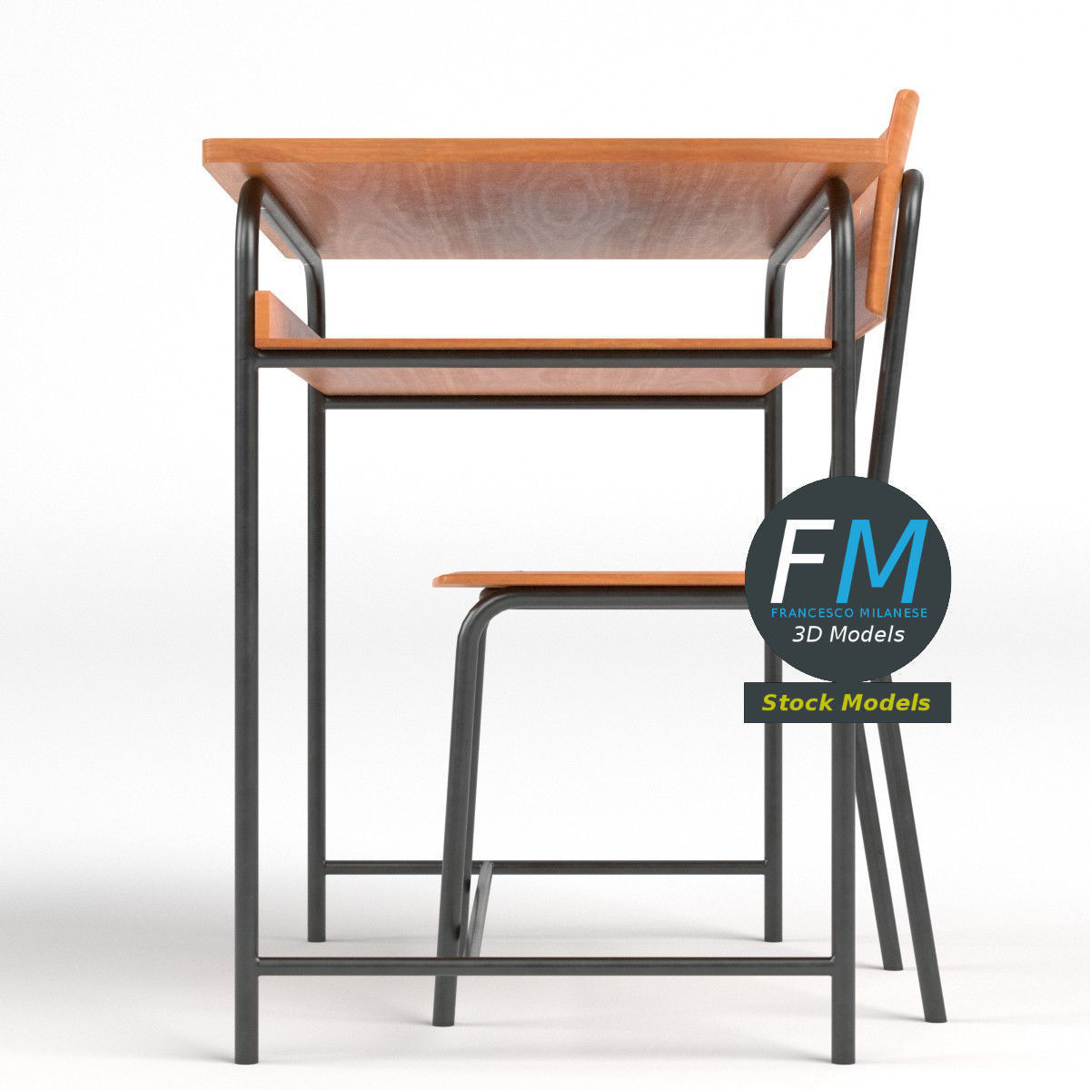 School desk and chair 2 3D model_4