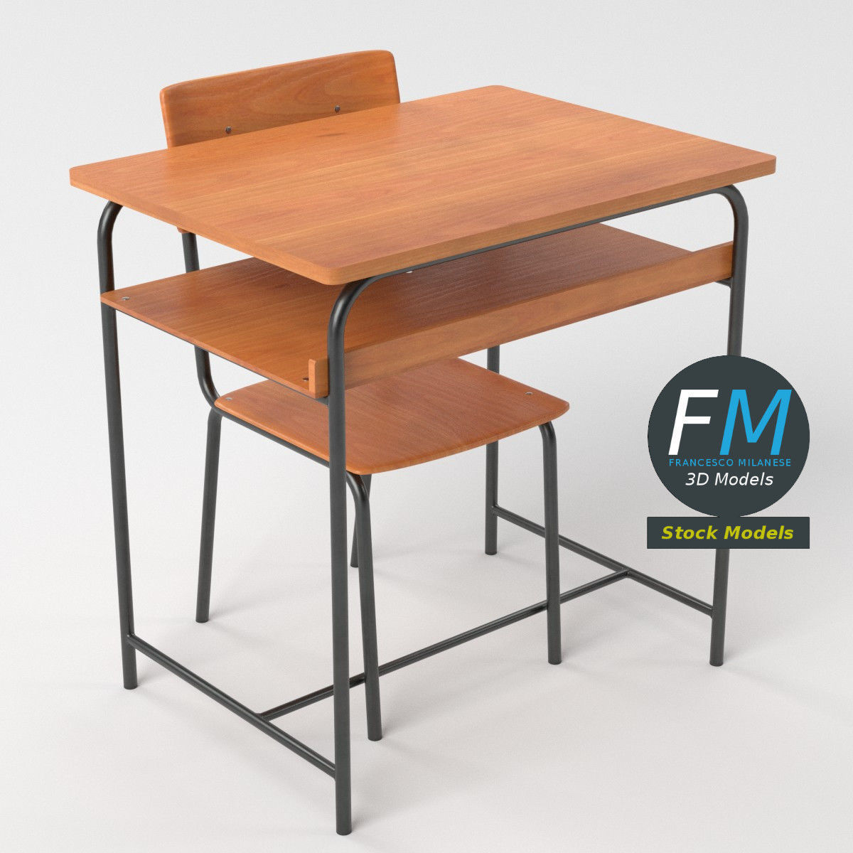 School desk and chair 2 3D model_5