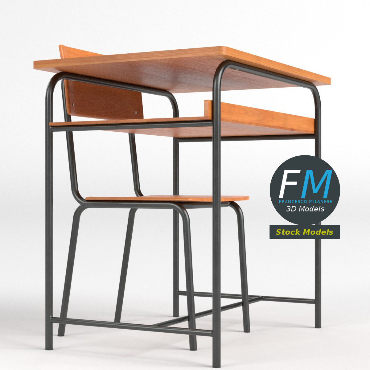 School desk and chair 2 3D model_3
