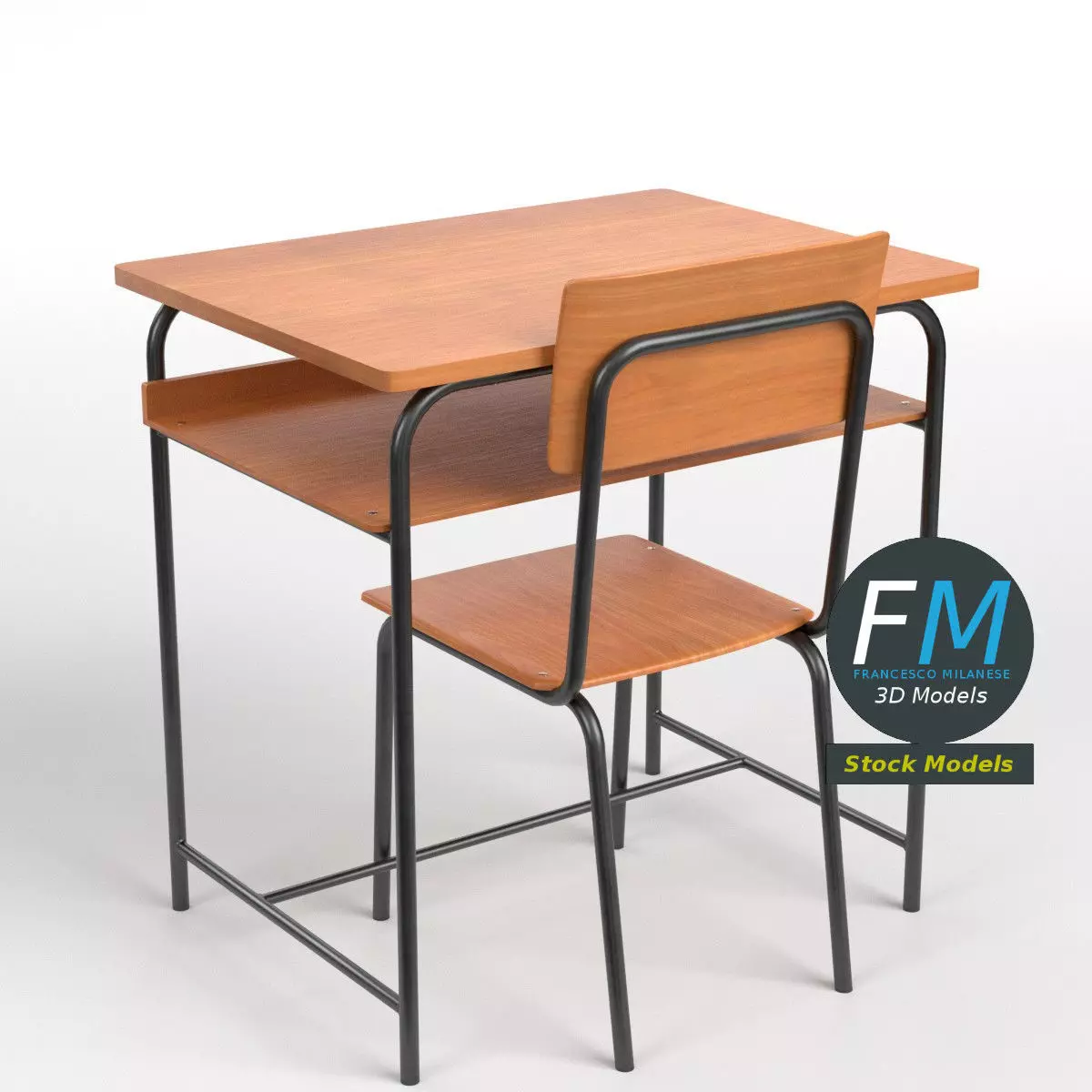 School desk and chair 2 3D model_0