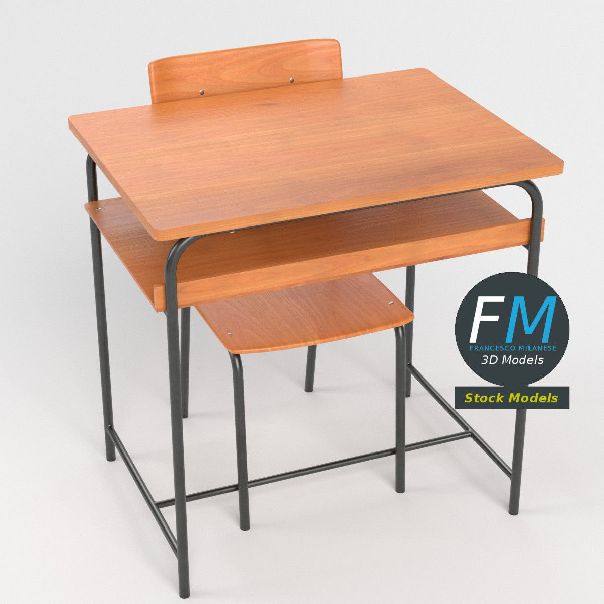School desk and chair 2 3D model_2