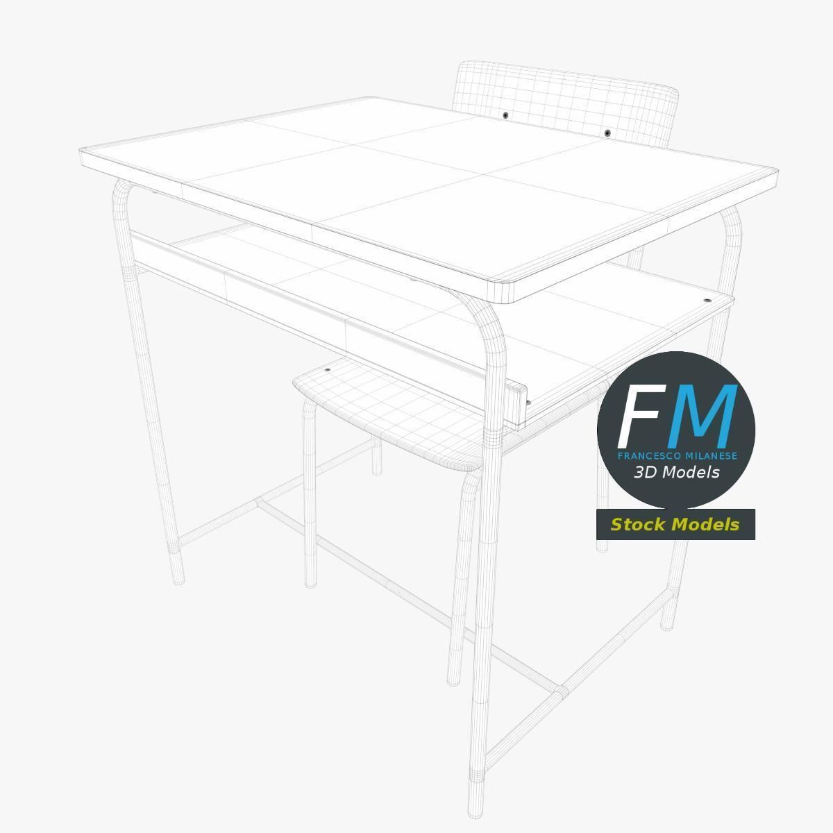 School desk and chair 2 3D model_8
