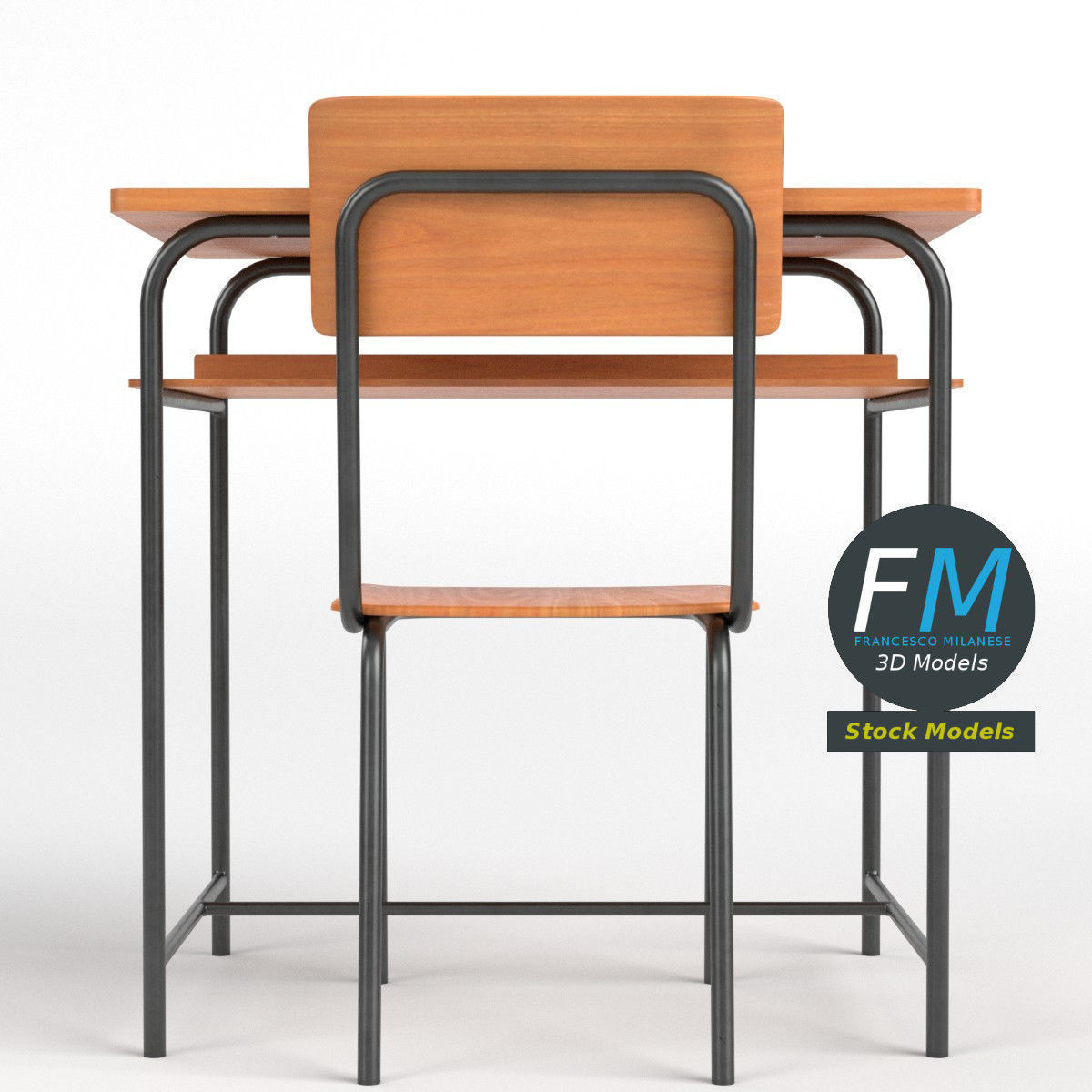 School desk and chair 2 3D model_6