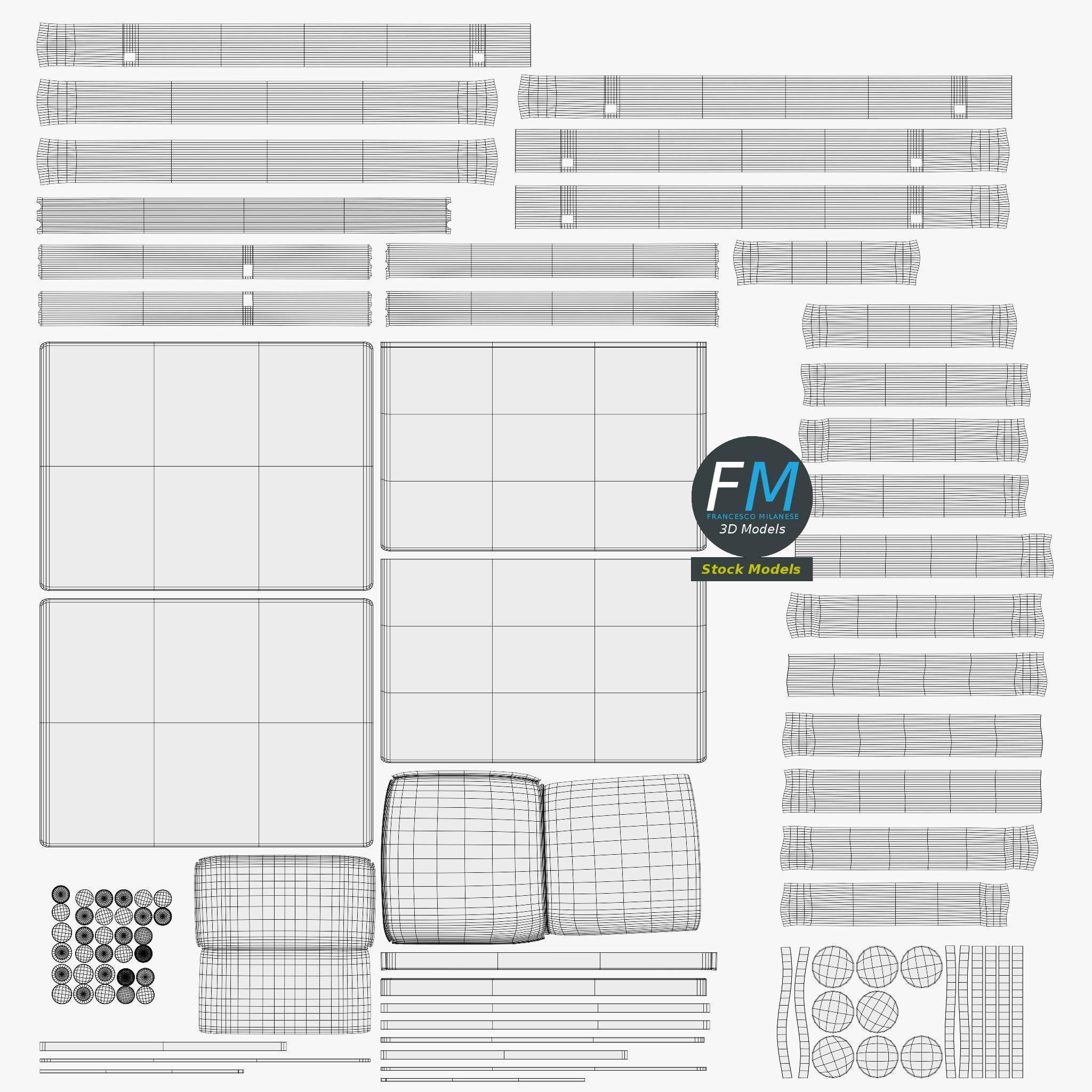 School desk and chair 2 3D model_11