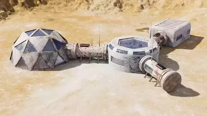 Martian base Low-poly 3D model