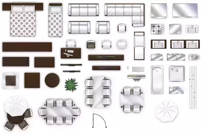2d furniture top-down view style-2 3D model