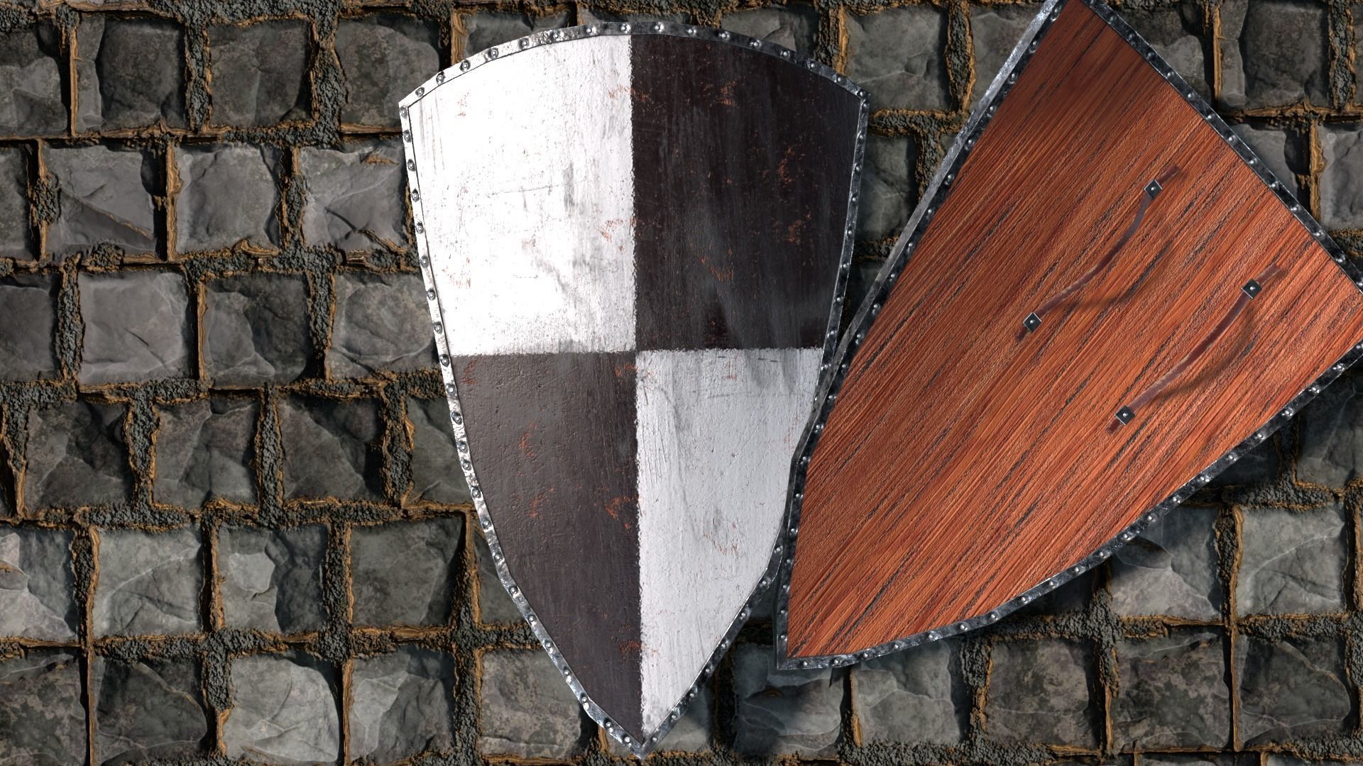 Medieval round shield with coat of arms 8 Low-poly 3D model_1