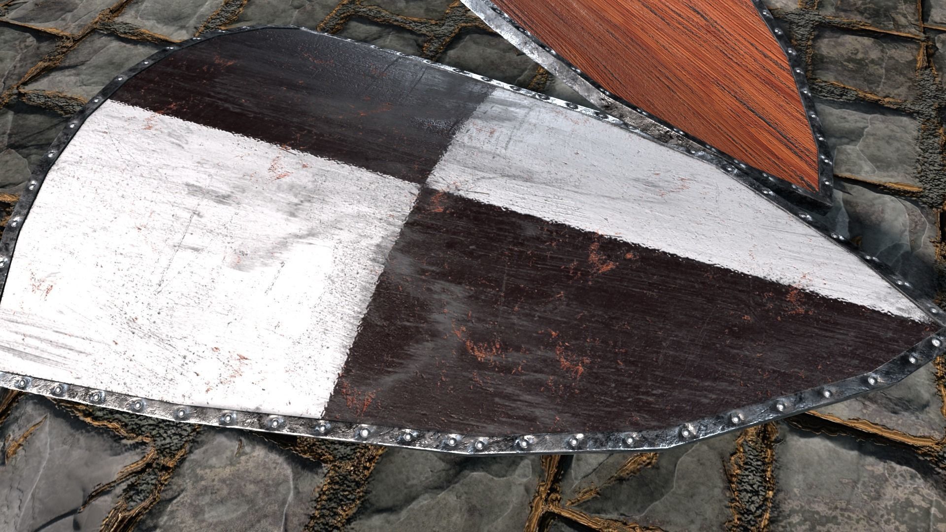 Medieval round shield with coat of arms 8 Low-poly 3D model_3