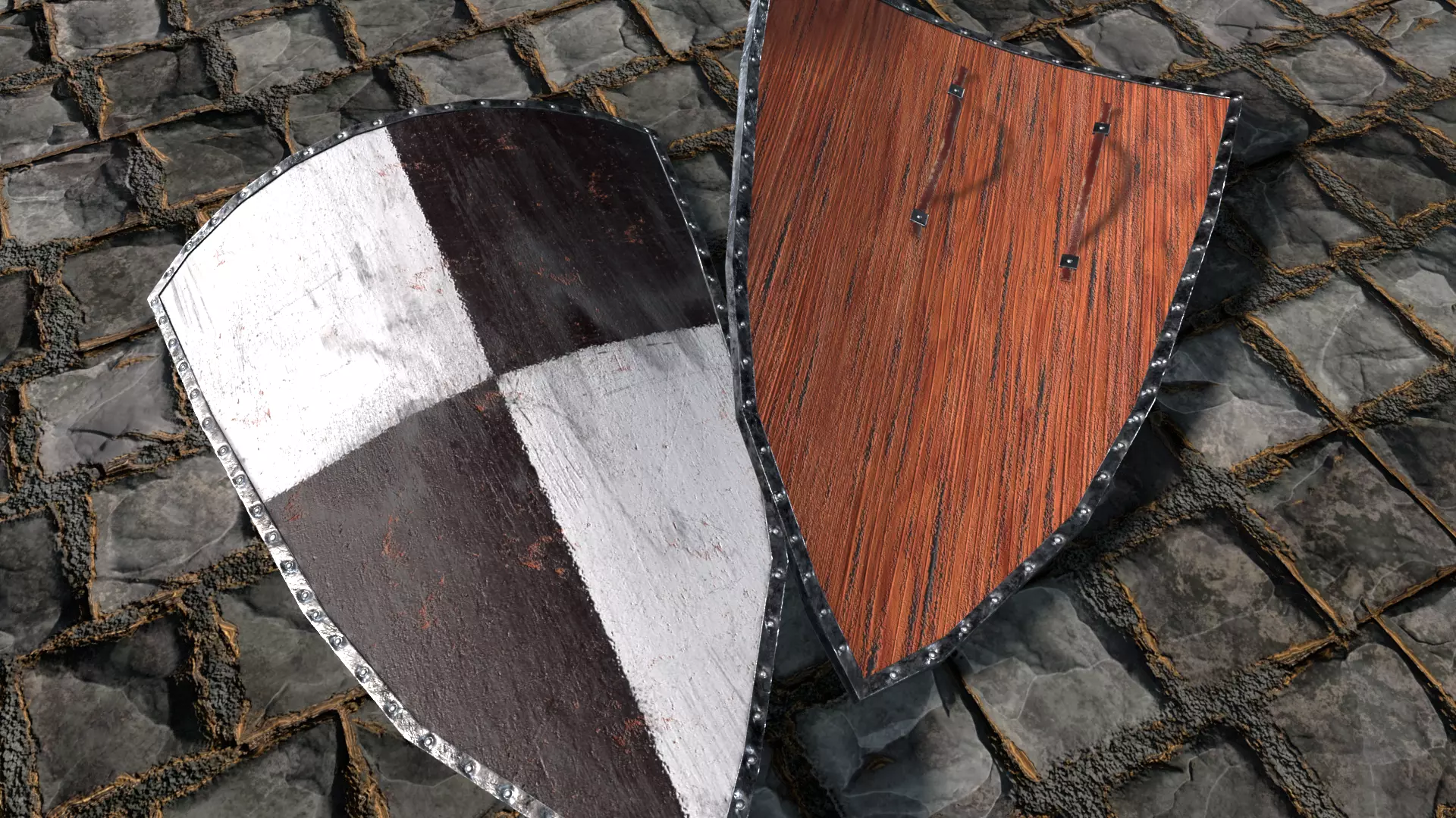 Medieval round shield with coat of arms 8 Low-poly 3D model_0