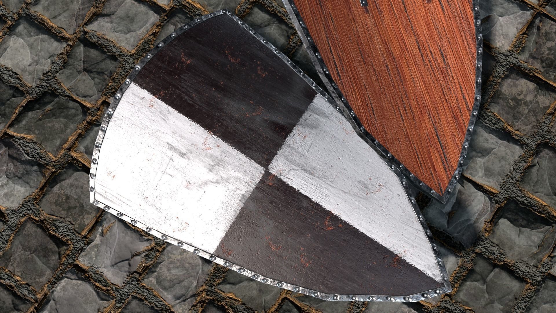 Medieval round shield with coat of arms 8 Low-poly 3D model_5