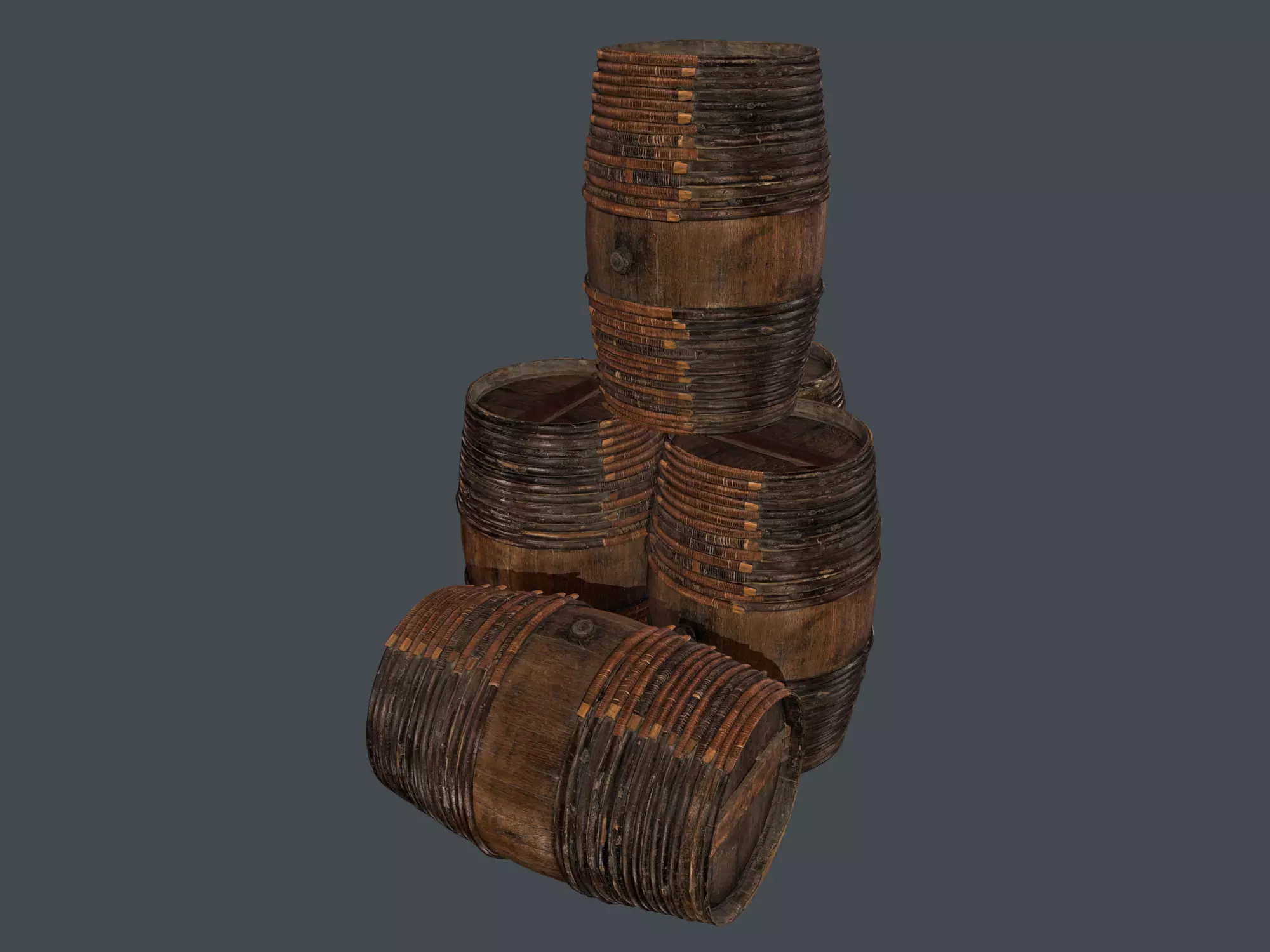 Wooden Barrel Low-poly 3D model_0