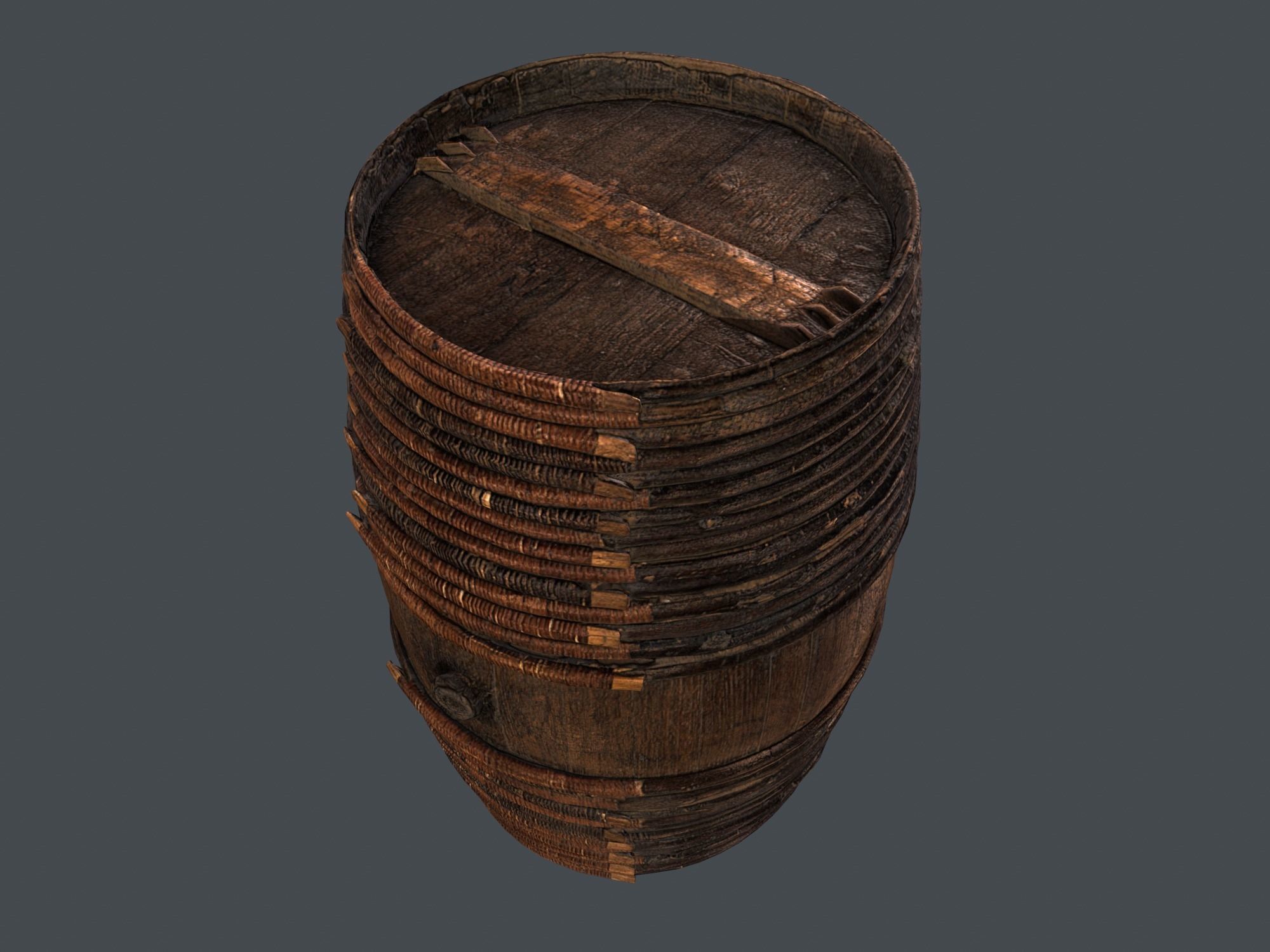Wooden Barrel Low-poly 3D model_5