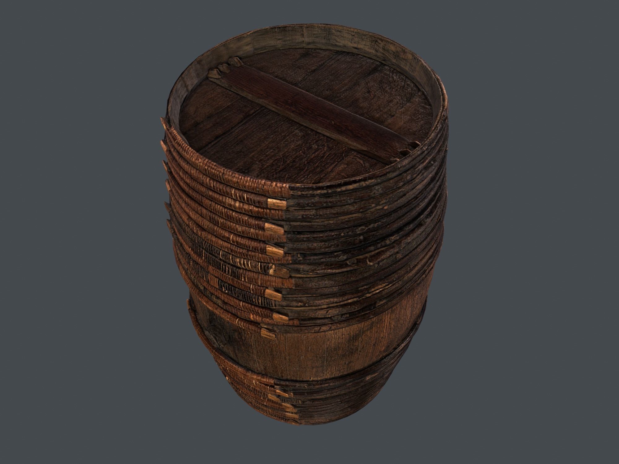 Wooden Barrel Low-poly 3D model_4