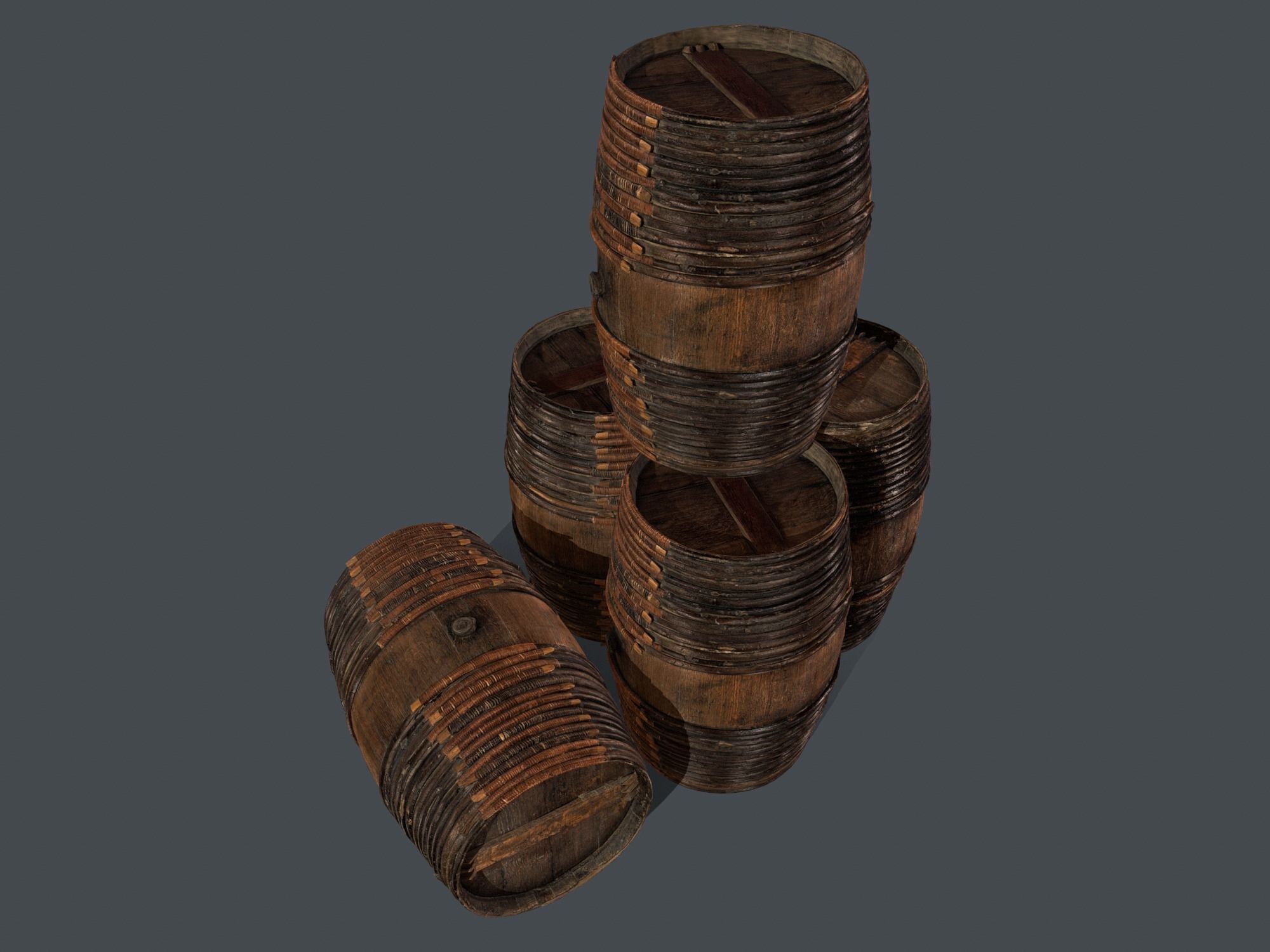 Wooden Barrel Low-poly 3D model_3