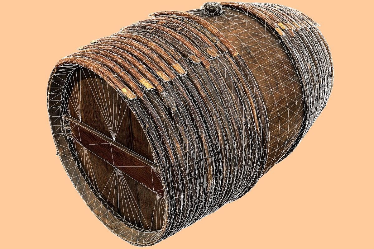 Wooden Barrel Low-poly 3D model_7