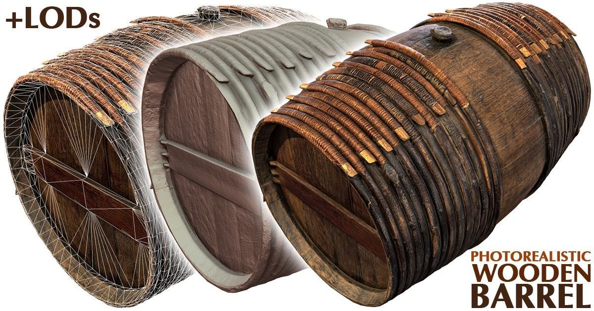 Wooden Barrel Low-poly 3D model_10