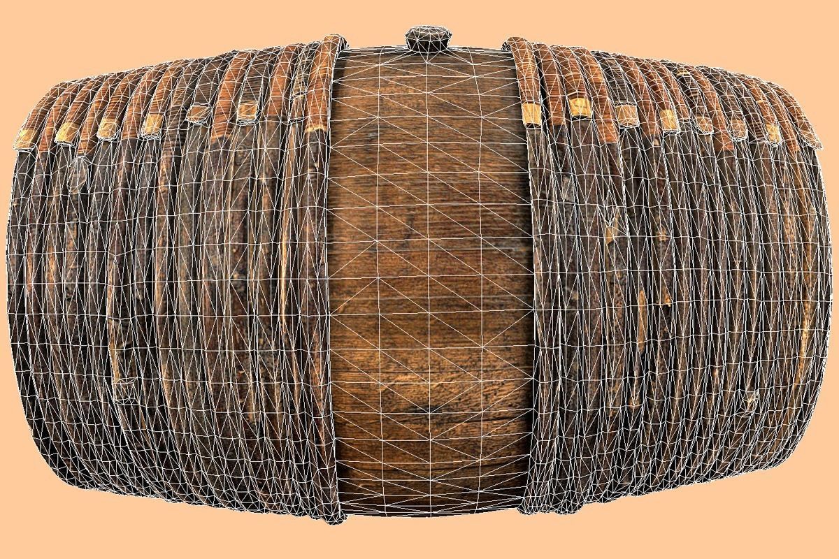 Wooden Barrel Low-poly 3D model_8