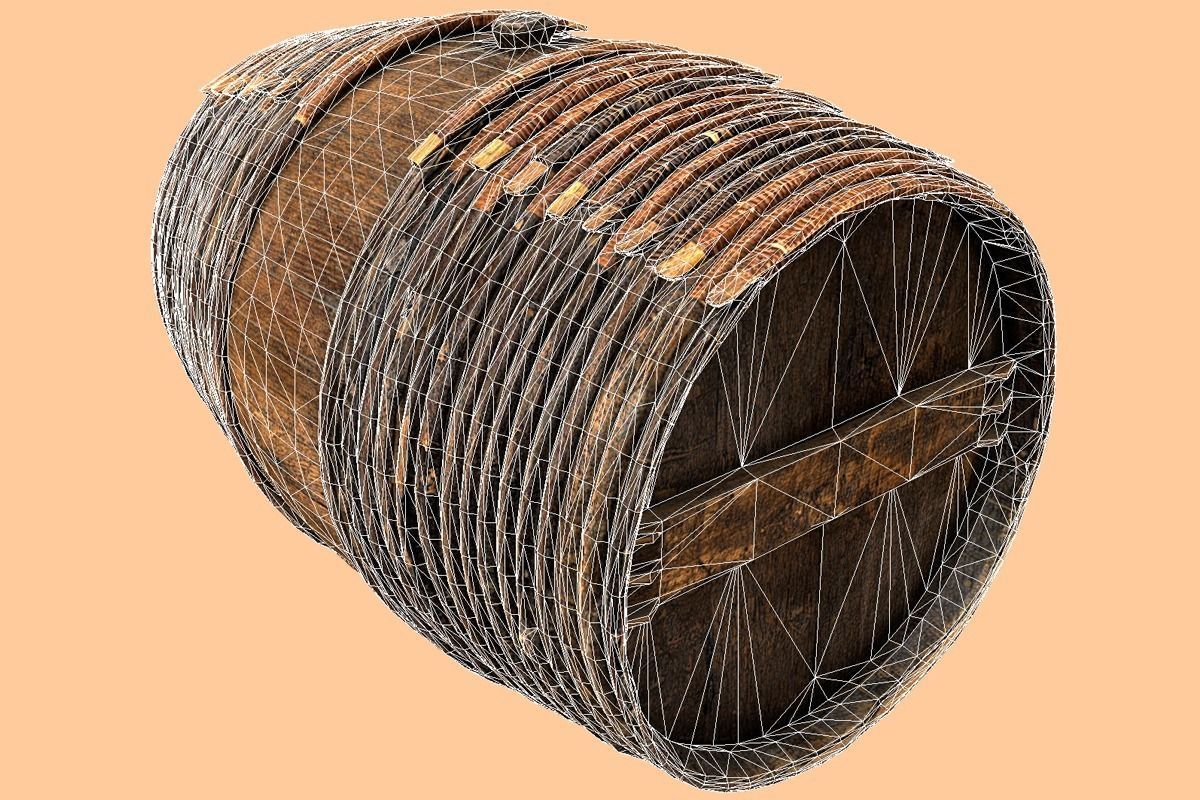 Wooden Barrel Low-poly 3D model_9