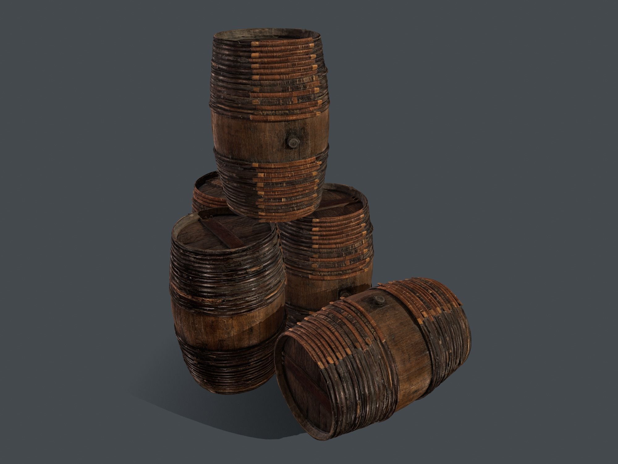 Wooden Barrel Low-poly 3D model_2
