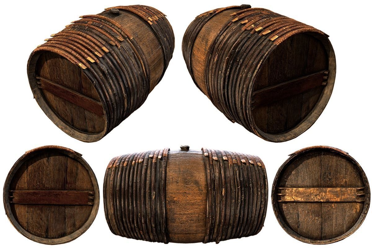 Wooden Barrel Low-poly 3D model_6