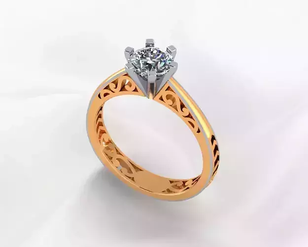 Solitaire Carving Gold Diamond Ring                