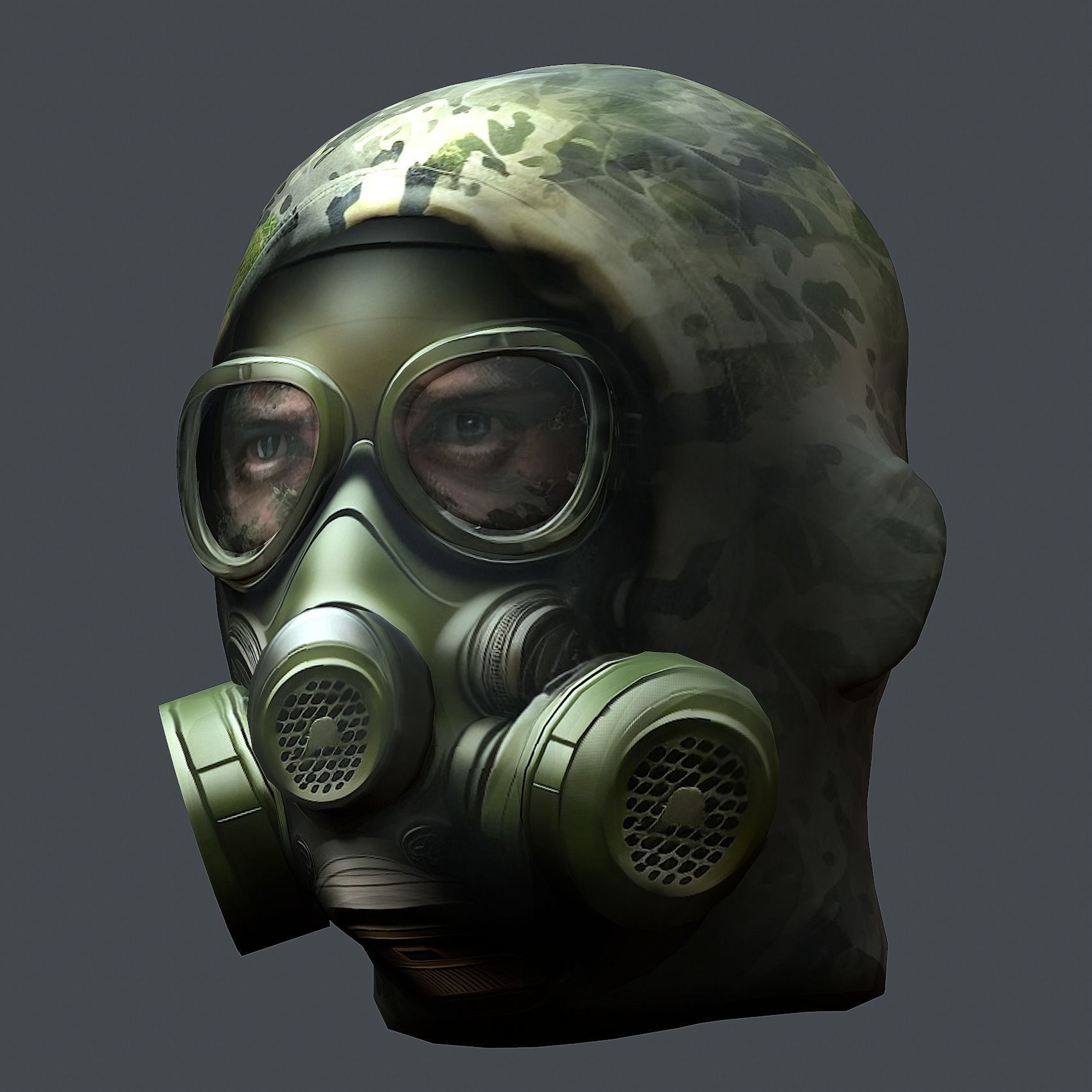 Gas mask helmet 3d model military combat Low-poly Low-poly 3D model_3