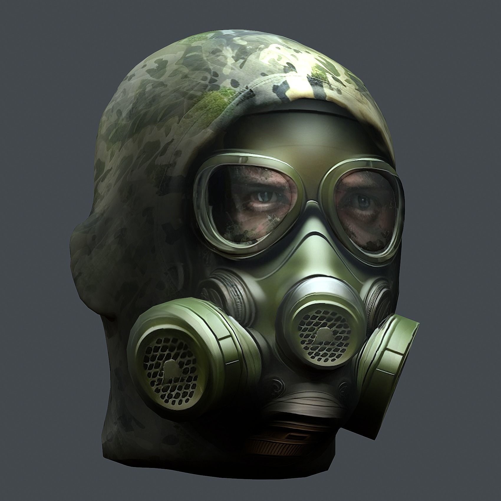 Gas mask helmet 3d model military combat Low-poly Low-poly 3D model_2