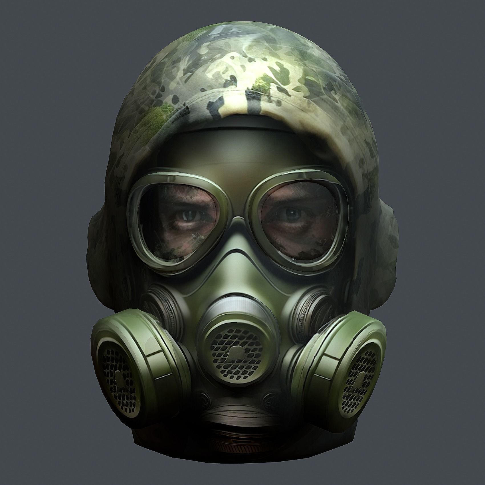 Gas mask helmet 3d model military combat Low-poly Low-poly 3D model_1