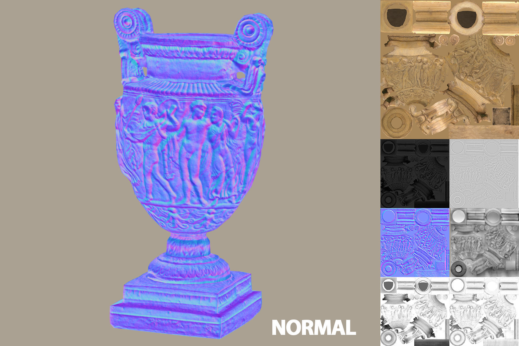 Ancient Greek Roman Vase Low-poly 3D model_7