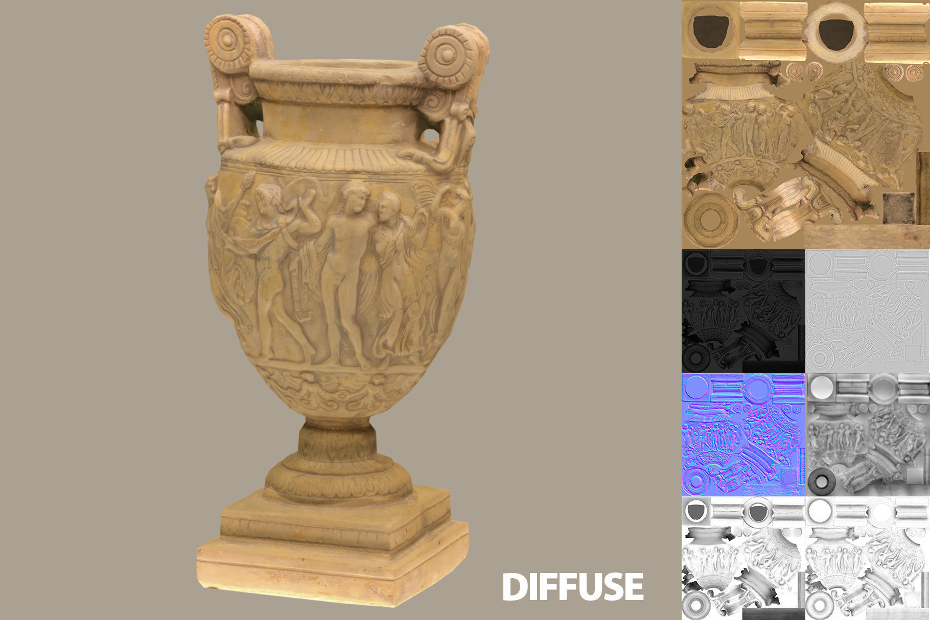Ancient Greek Roman Vase Low-poly 3D model_4