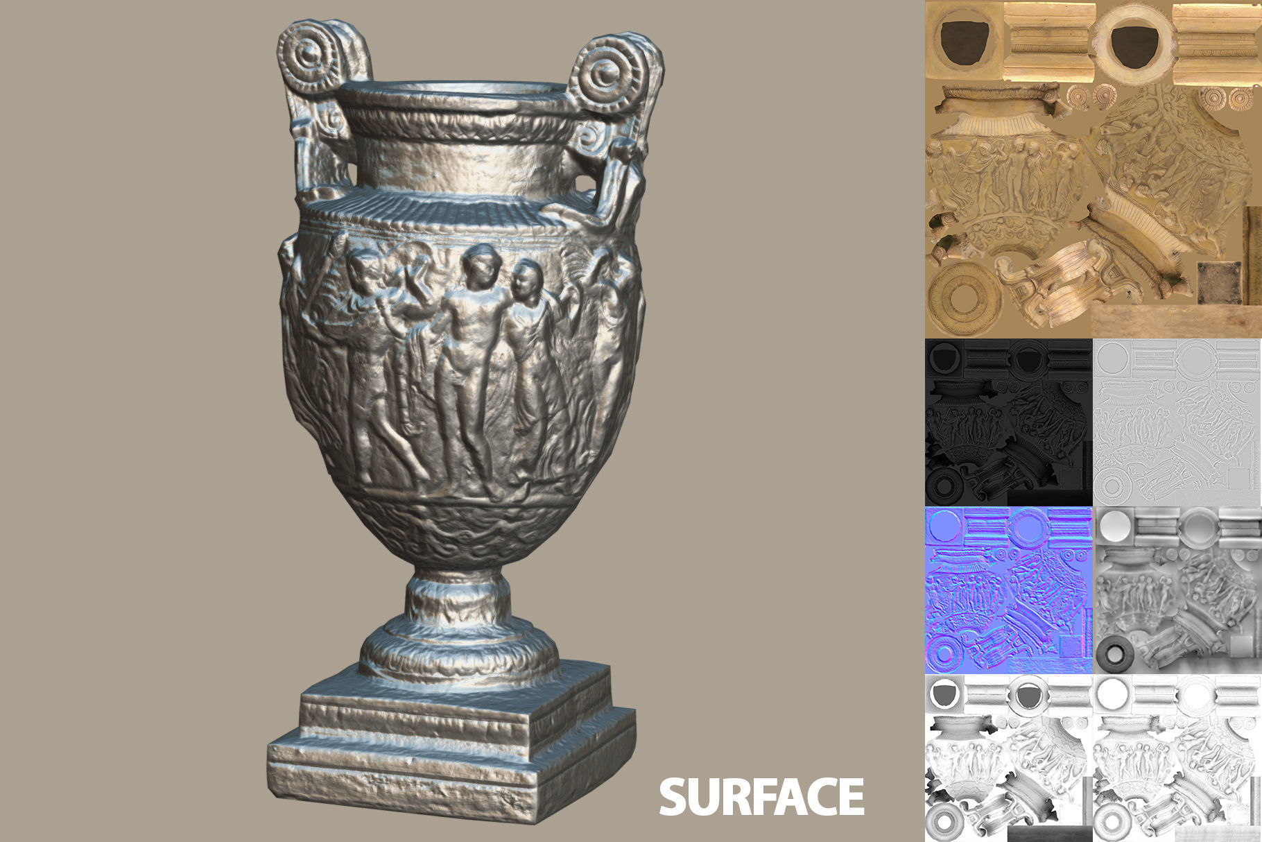 Ancient Greek Roman Vase Low-poly 3D model_11