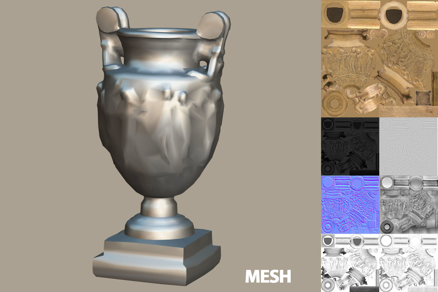 Ancient Greek Roman Vase Low-poly 3D model_10