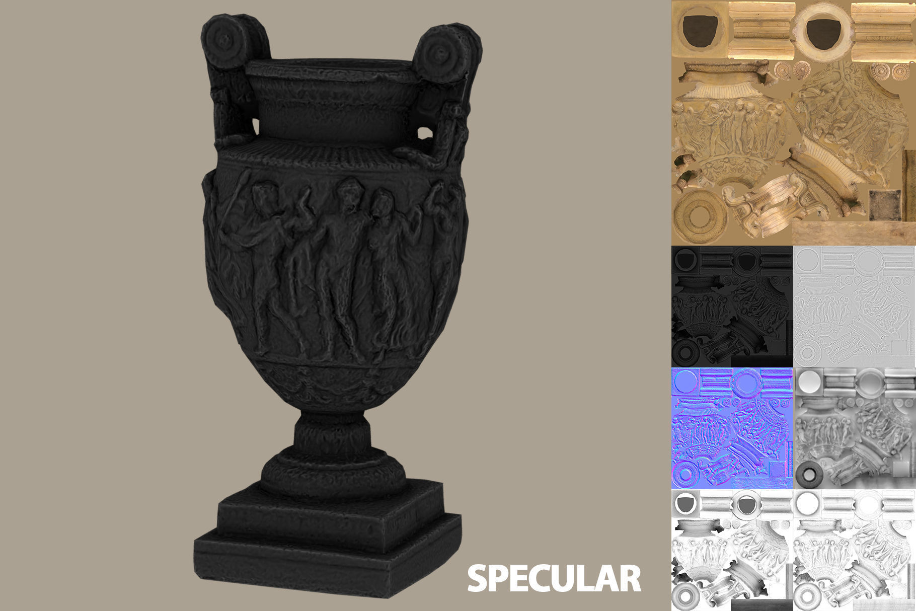 Ancient Greek Roman Vase Low-poly 3D model_5