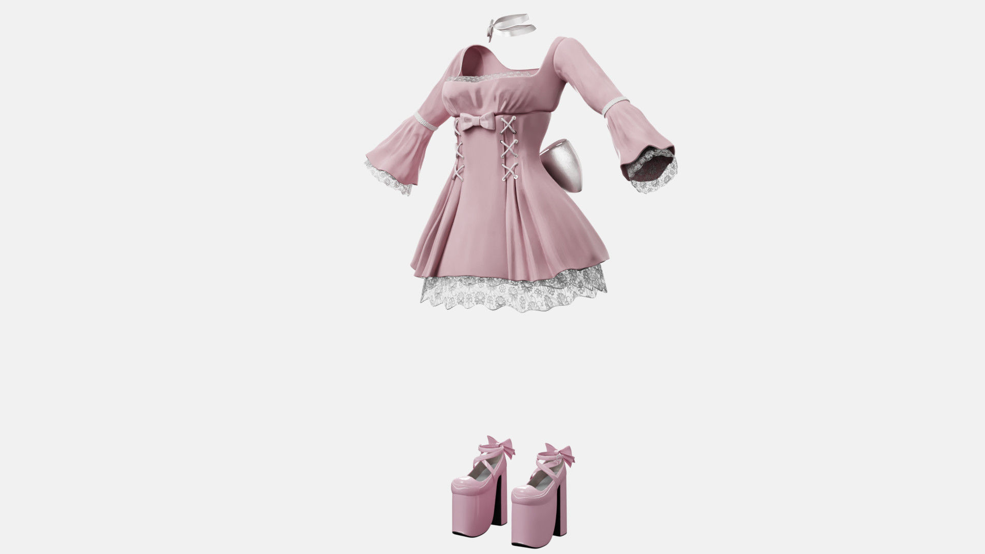 Lolita Outfit Pink Low-poly 3D model_11