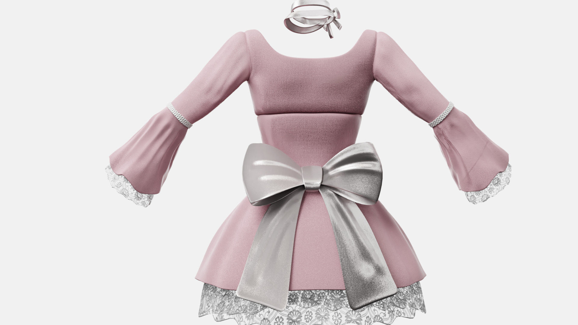 Lolita Outfit Pink Low-poly 3D model_3