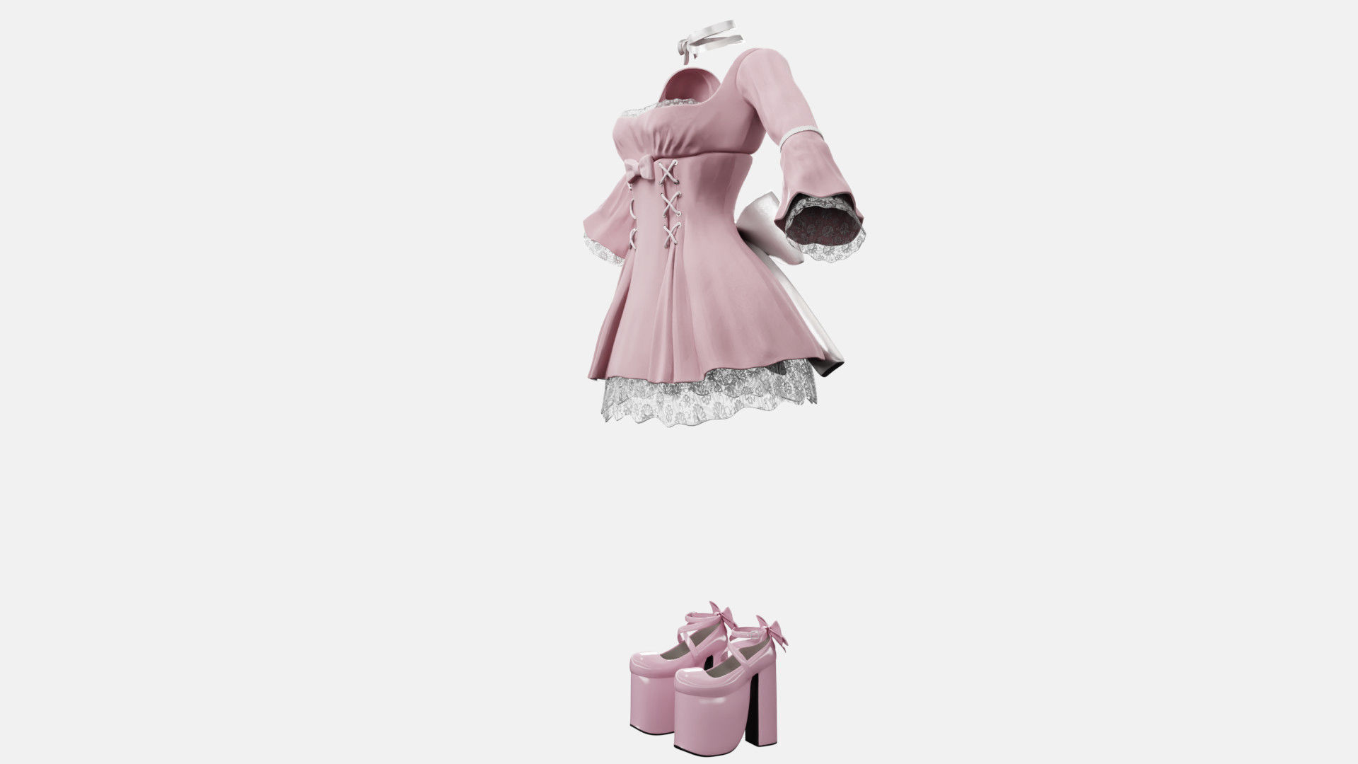Lolita Outfit Pink Low-poly 3D model_16