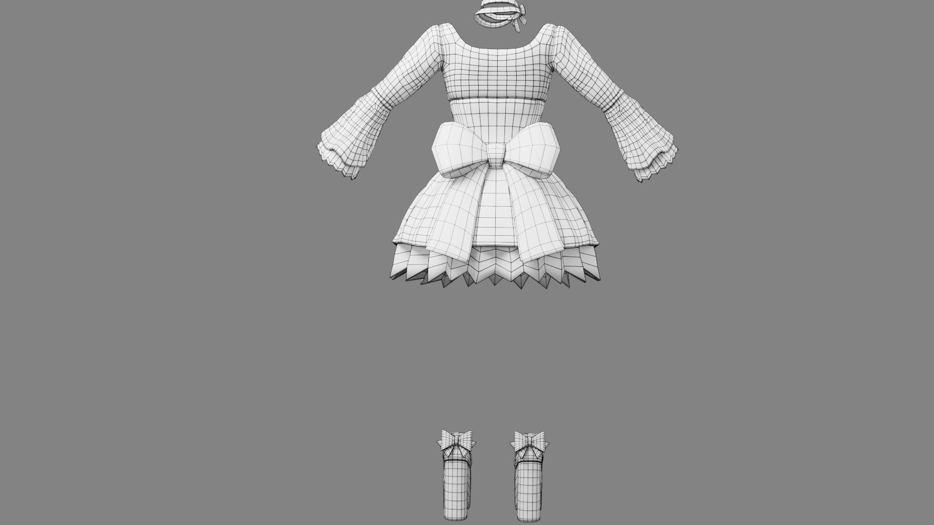 Lolita Outfit Pink Low-poly 3D model_25