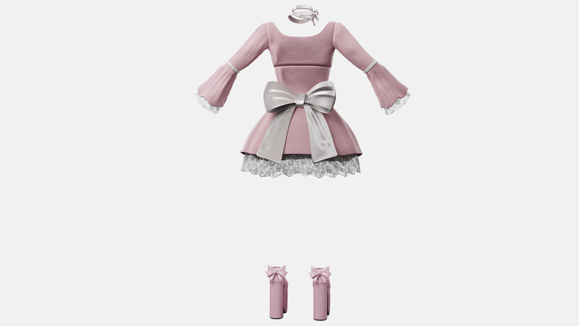 Lolita Outfit Pink Low-poly 3D model_20
