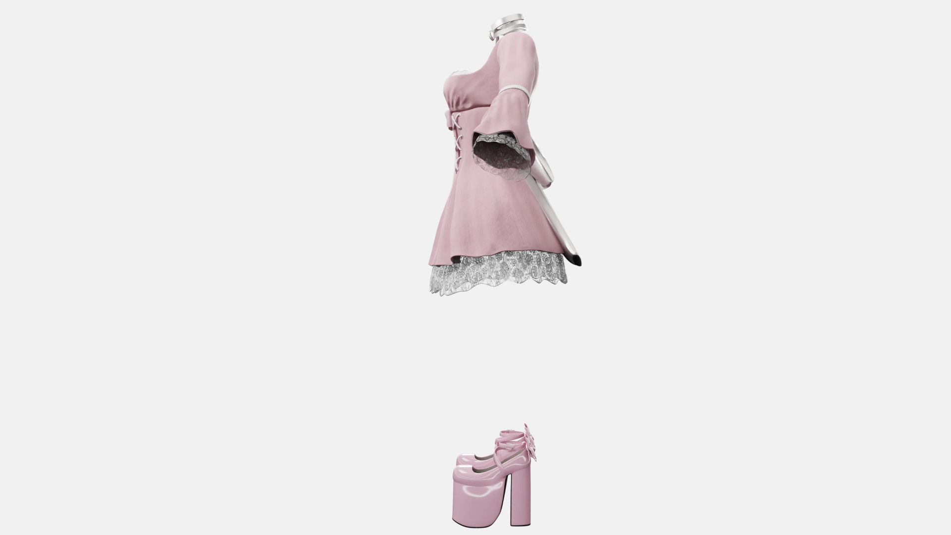 Lolita Outfit Pink Low-poly 3D model_17