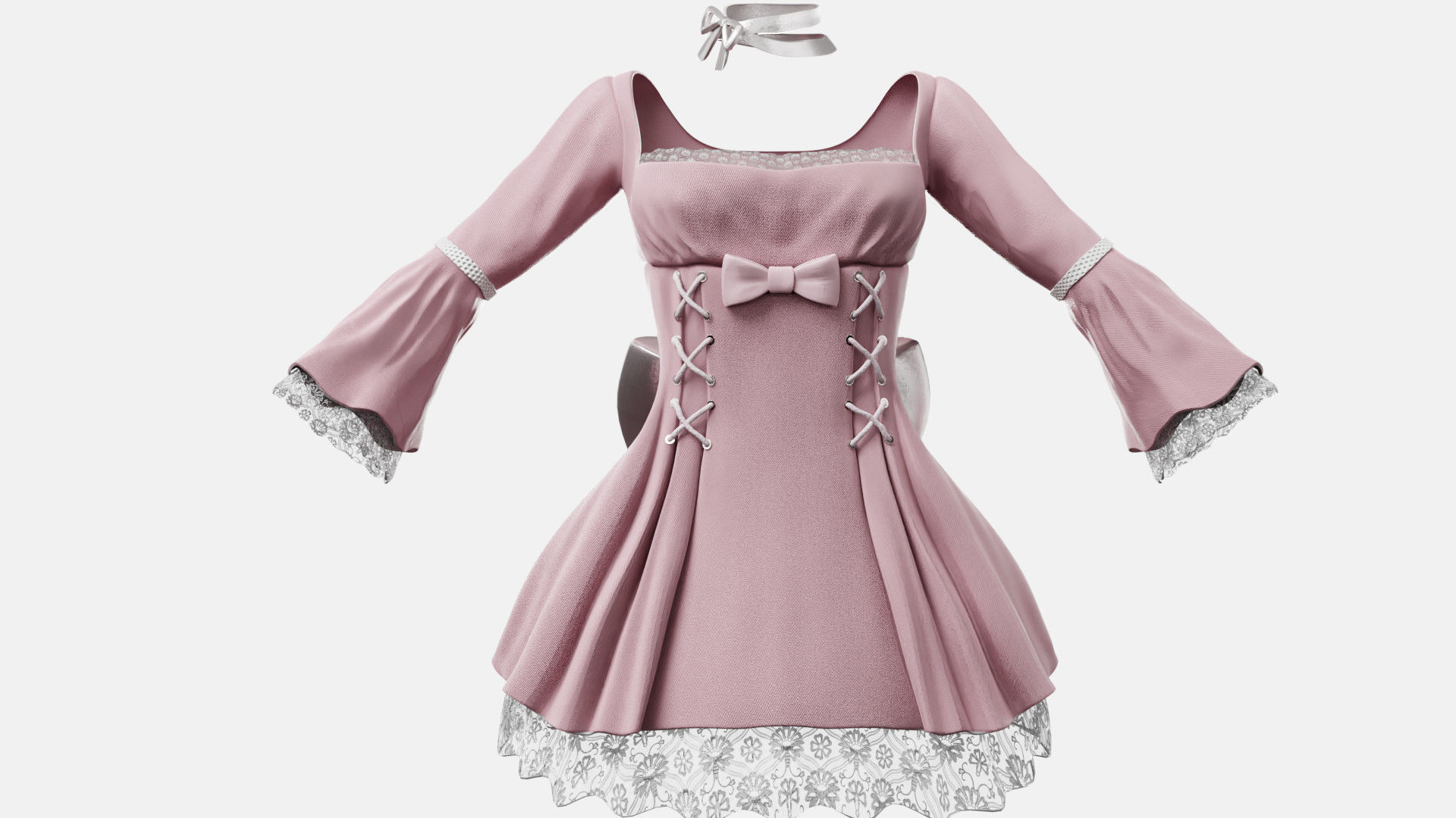 Lolita Outfit Pink Low-poly 3D model_2