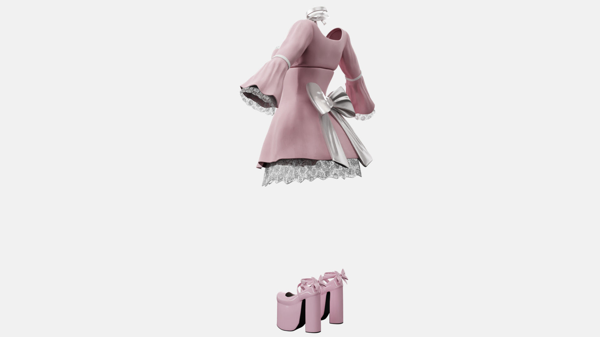 Lolita Outfit Pink Low-poly 3D model_18