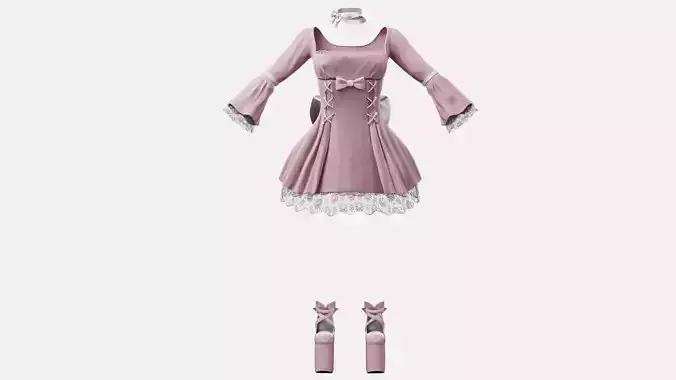Lolita Outfit Pink Low-poly 3D model Lolita Outfit Pink Low-poly 3D model