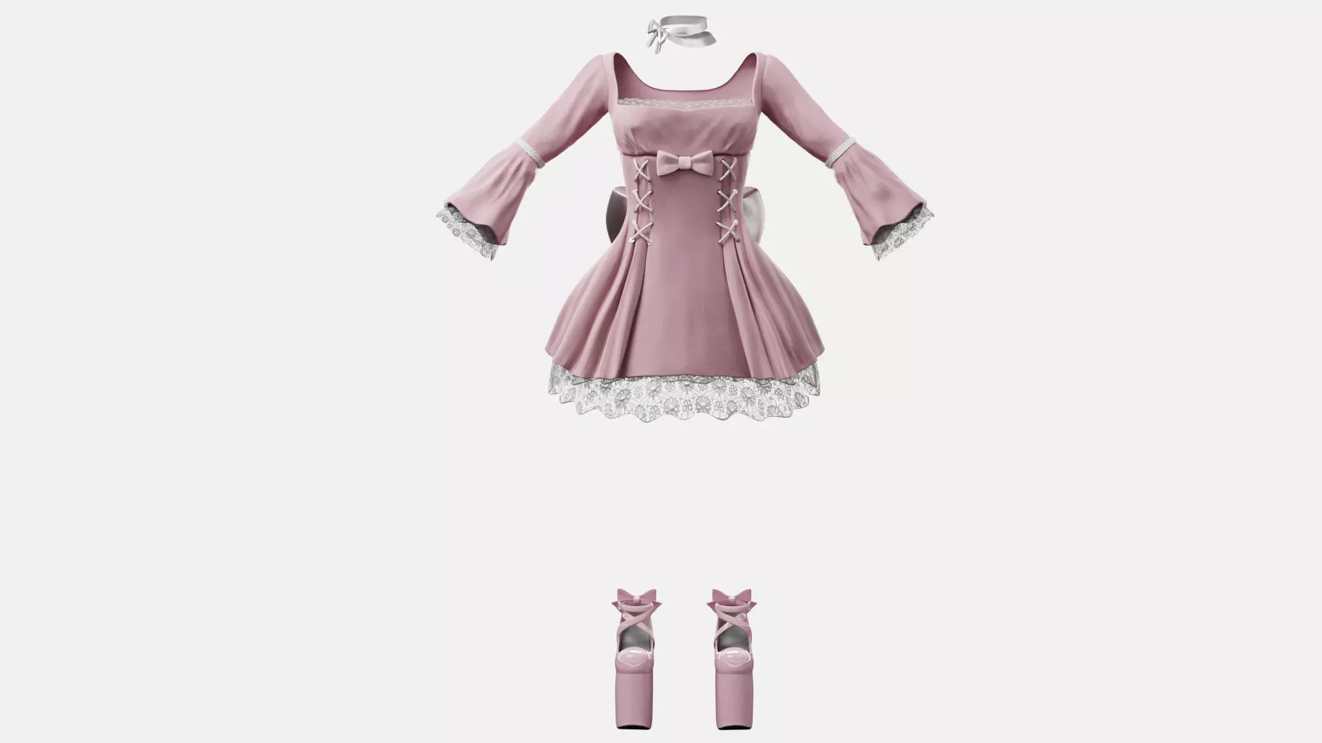 Lolita Outfit Pink Low-poly 3D model_0
