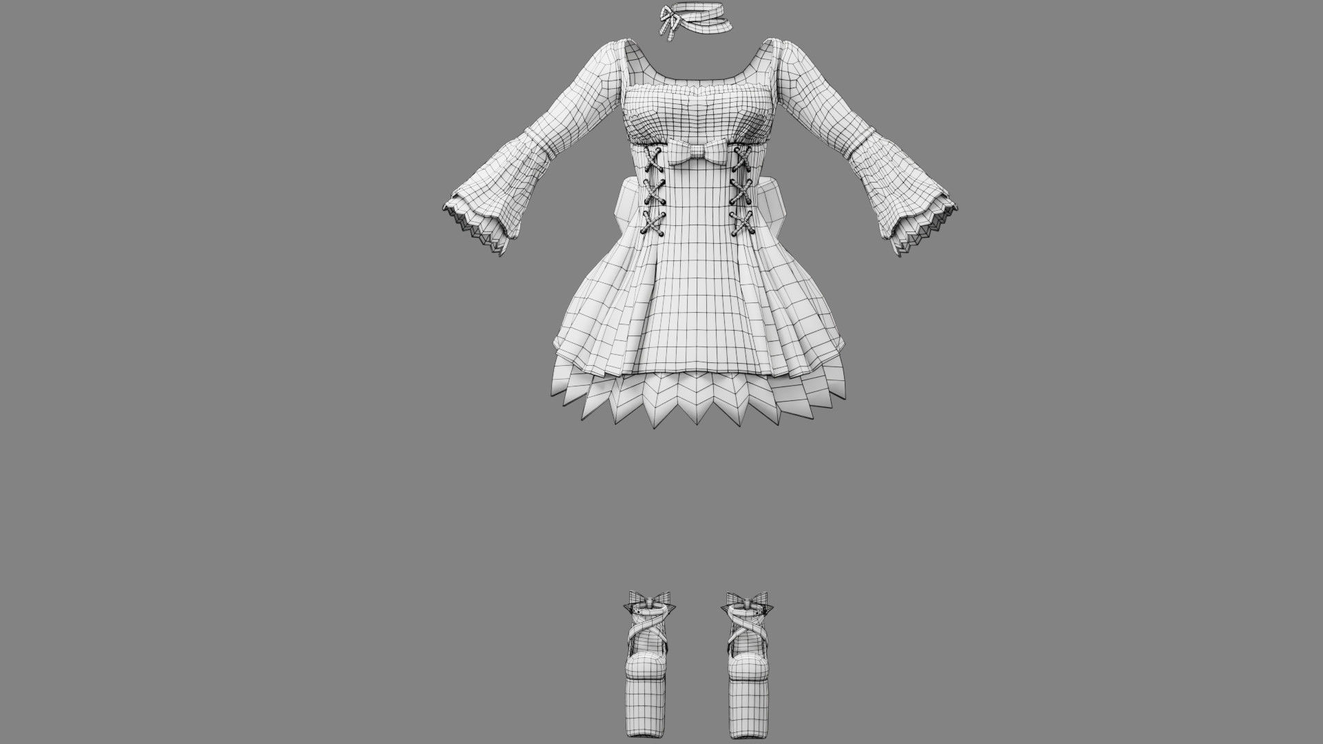 Lolita Outfit Pink Low-poly 3D model_24